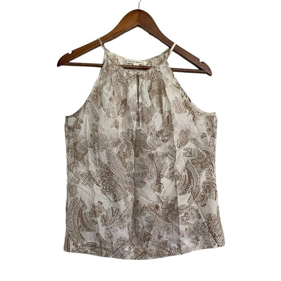 Banana Republic Womens Cream Tan 100% Silk Keyhole Patterned Tank Blouse XS - Picture 1 of 7
